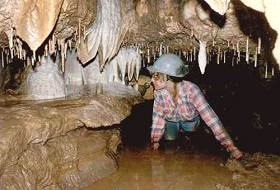 08 Pure White Calcite Speleothems and Rimstone Pools - Stalactites and Soda Straws Behind