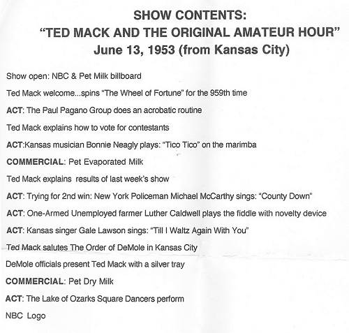 14 Ted Mack Amateur Hour Program Contents