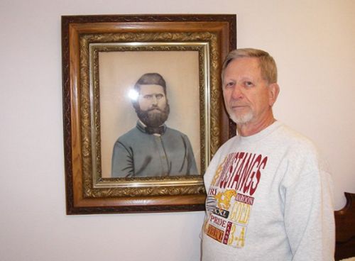 35 James Grantham posing with Great Great Grandfather James Lowry Grantham