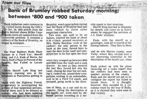 33 Bank of Brumley Robbery - 1933