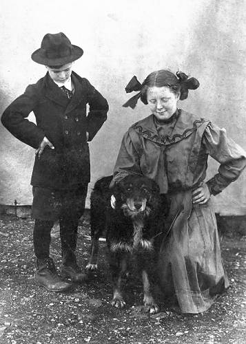 66 Ted and sister Nancy Hawkins and dog which died - Ted Preached Funeral