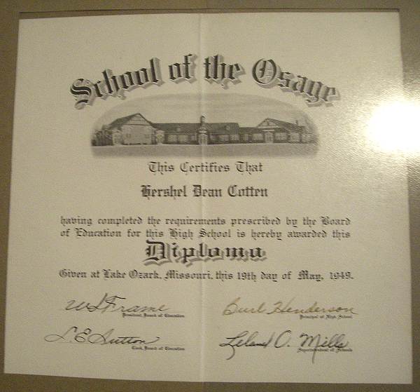 18 School of Osage Diploma