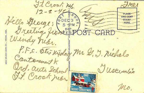 38 Otis Post Card - Back