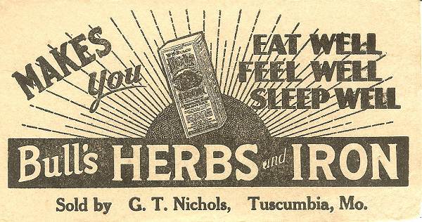 58 Bull's Herbs and Iron Advertising Card