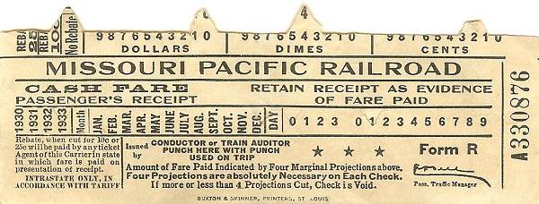 60 Missouri Pacific Railroad Ticket