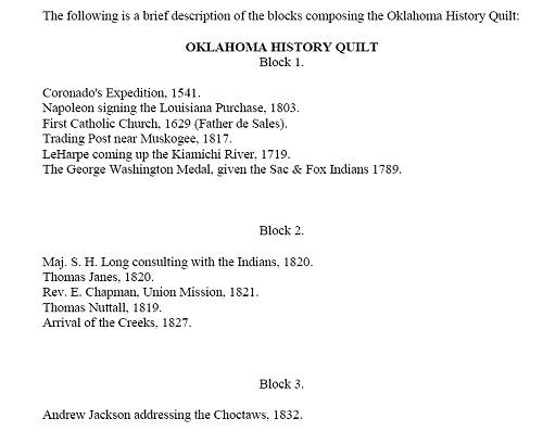 07 Oklahoma History Quilt Block Descriptions