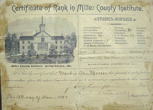 28 Certificate of Rank in Miller County Institute