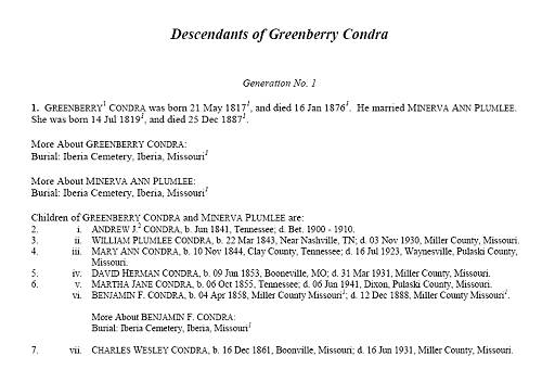 17 Descendents of Greenberry Condra