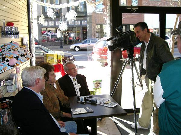 86 Kermit Miller of KRCG interviewing Bill Goofer Atterberry, Joyce Mace and Dan Peek