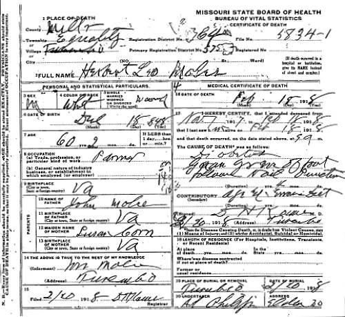 16 Death Certificate of Herbert Leo Moles