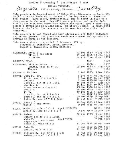 13 Gageville Cemetery Inventory Page 1