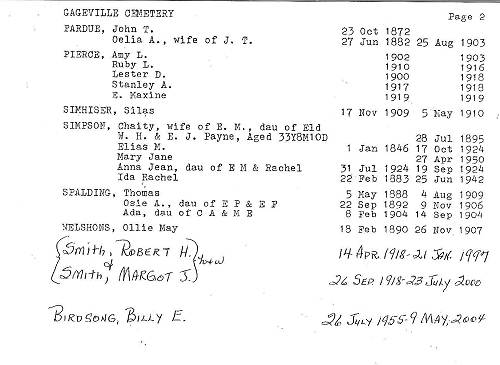 14 Gageville Cemetery Inventory Page 2
