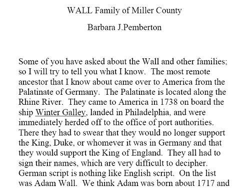 28 WALL Family History by Barbara Pemberton