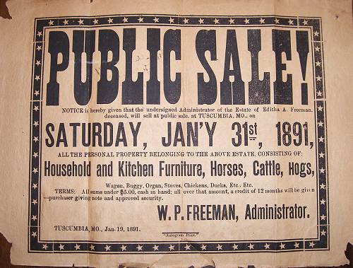 10 1891 Sale Bill - W.P. Freeman Administrator