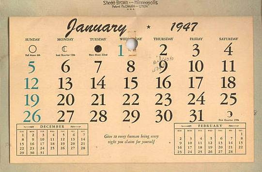 20 Bank Calendar - 1947