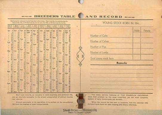 22 Bank Calendar - 1947