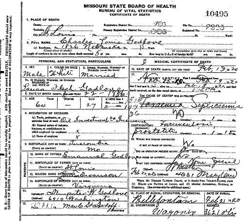 46a Death Certificate - Charles Louis Godlove