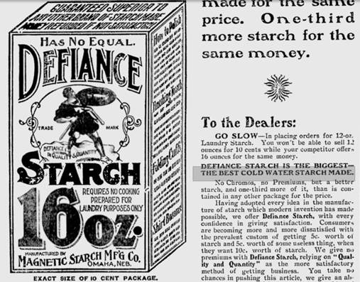 18 Defiance Starch Newspaper Advertisement