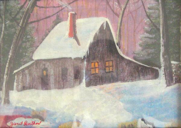 28 Cabin In Woods In Winter Painting