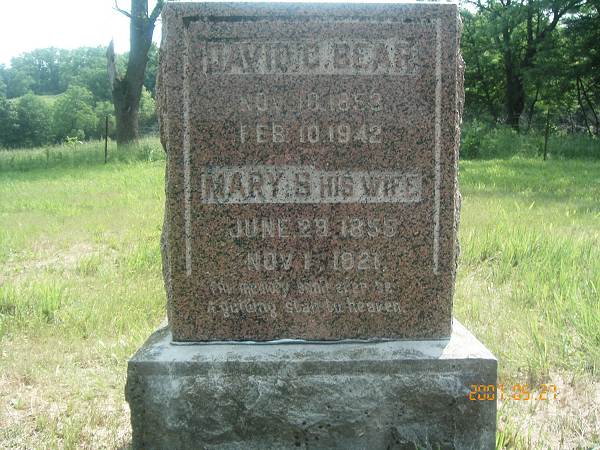 09 David Christian and wife Mary Samantha Bear Tombstone - Bear Cemetery