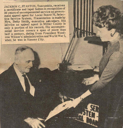  11 Jackson c. Stanton receiving Selective Service award from Betty Messersmith Smith 