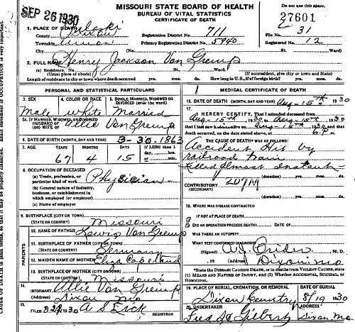 33a Death Certificate - Henry Jackson von Gremp