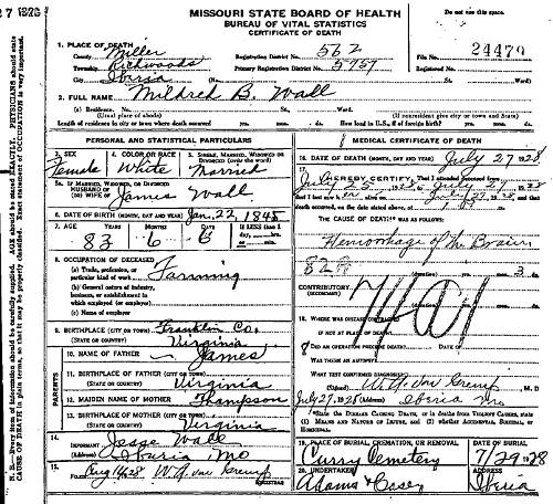 33c Death Certificate - Mildred Wall