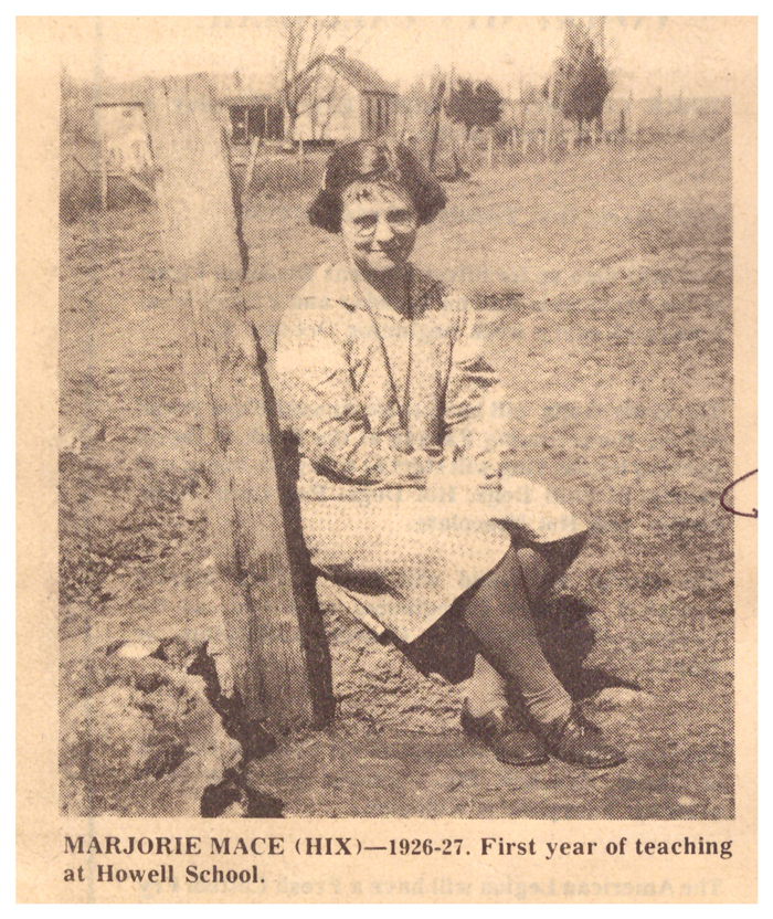 Howell First Year Teacher Marjorie Mace (Hix) 1926-27