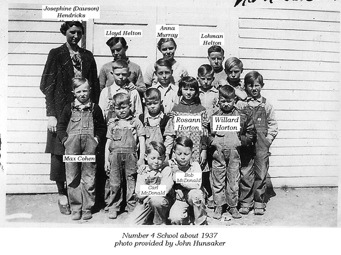 Number Four School - Teacher Joesphine (Dawson) Hendricks - about 1937