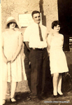 L-R Goldie, Paul, and Frances Wright, children of John and Lillian (Ingram) Wright, unknown location, circa late 1920s. They were grandchildren of James Lawrence and Elizabeth Mace (Thompson) Wright, who moved with their family from Cole Co. to Miller Co. MO, in 1856.  James built and operated water mills at and below the 'Wright Spring' on the Little Saline Creek, now in the Saline Valley Conservation Area.