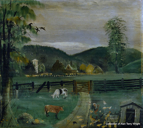 "Curious Chickens"  Original Oil Painting by John Wright (1863-1939)  Provenance unknown.  Likely John Wright to his daughter,  Nellie May (Wright) Pemberton.  Signed lower left, "Jno. W/ 1926"