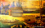 'Cabin With Ducks' - Original oil painting by John Wright (1863-1939) Provenance:  John Wright to Roy and Ida (Wright) Smith to Walt and Bryce Smith to Clifford Hill.